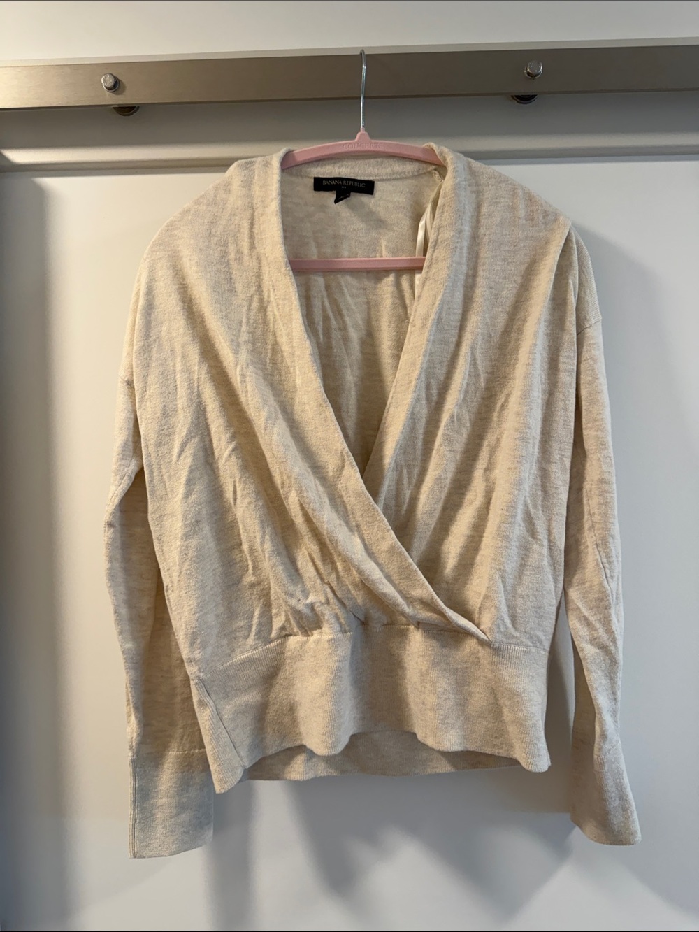 Banana Republic Beige Wrap-Front Knit Top